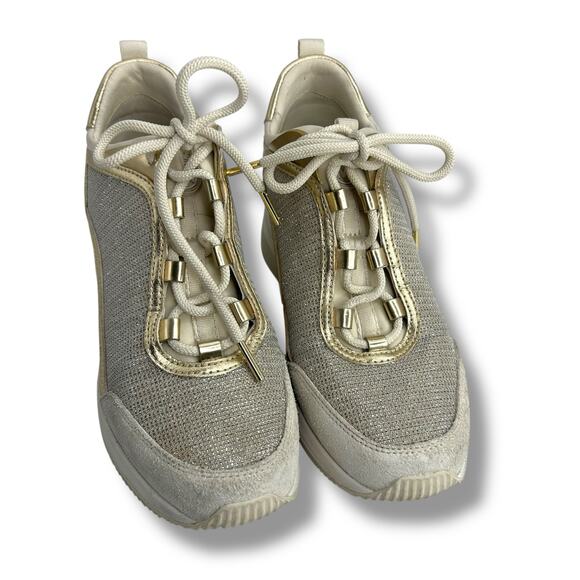 Michael Kors Lolly Trainer Wedge Sneakers 7.5 Metallic Silver gold Glitter EUC - Picture 14 of 16